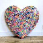 colourful 3d carved wooden heart wall sculpture