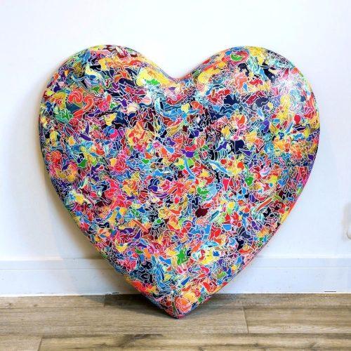 colourful 3d carved wooden heart wall sculpture
