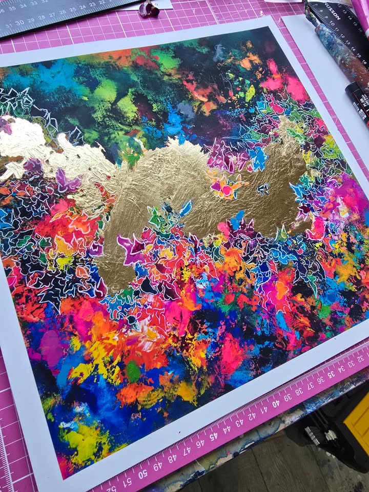 Hand embellished David Kirkman print with gold leaf detail